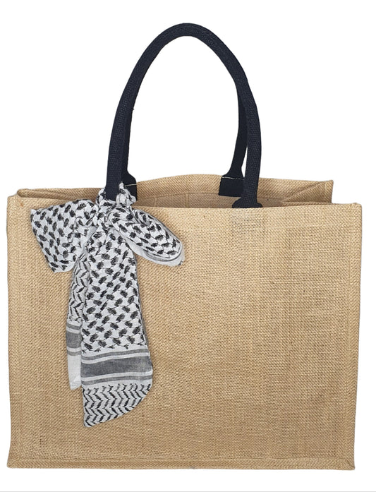 Keffiyeh bow jute shopper bag