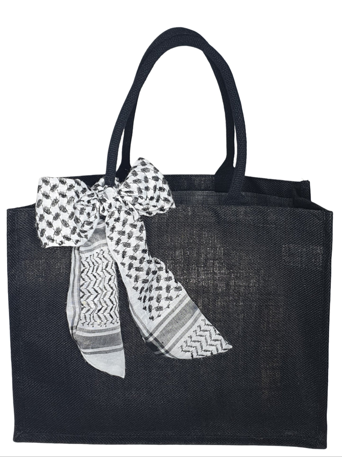 Keffiyeh bow jute shopper bag