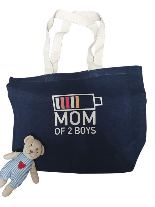 Mom of 2 boys tote bag